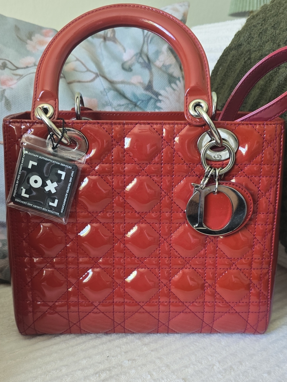 Christian Dior Reddish Orange Lady Dior Cannage Patent Leather